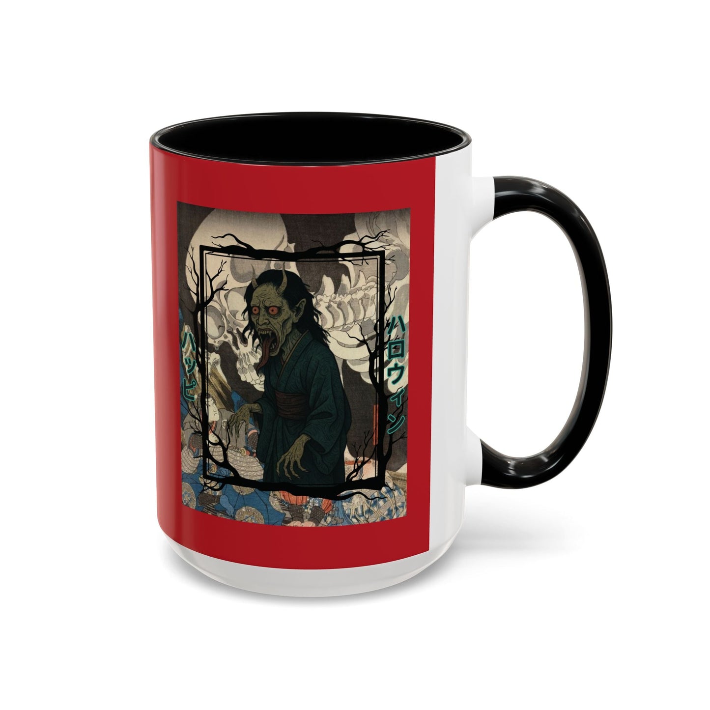 Yōkai Happy Halloween Red Accent Mug by cypherpunkgear.com – cypherpunkgear.com | Cypherpunk Merch