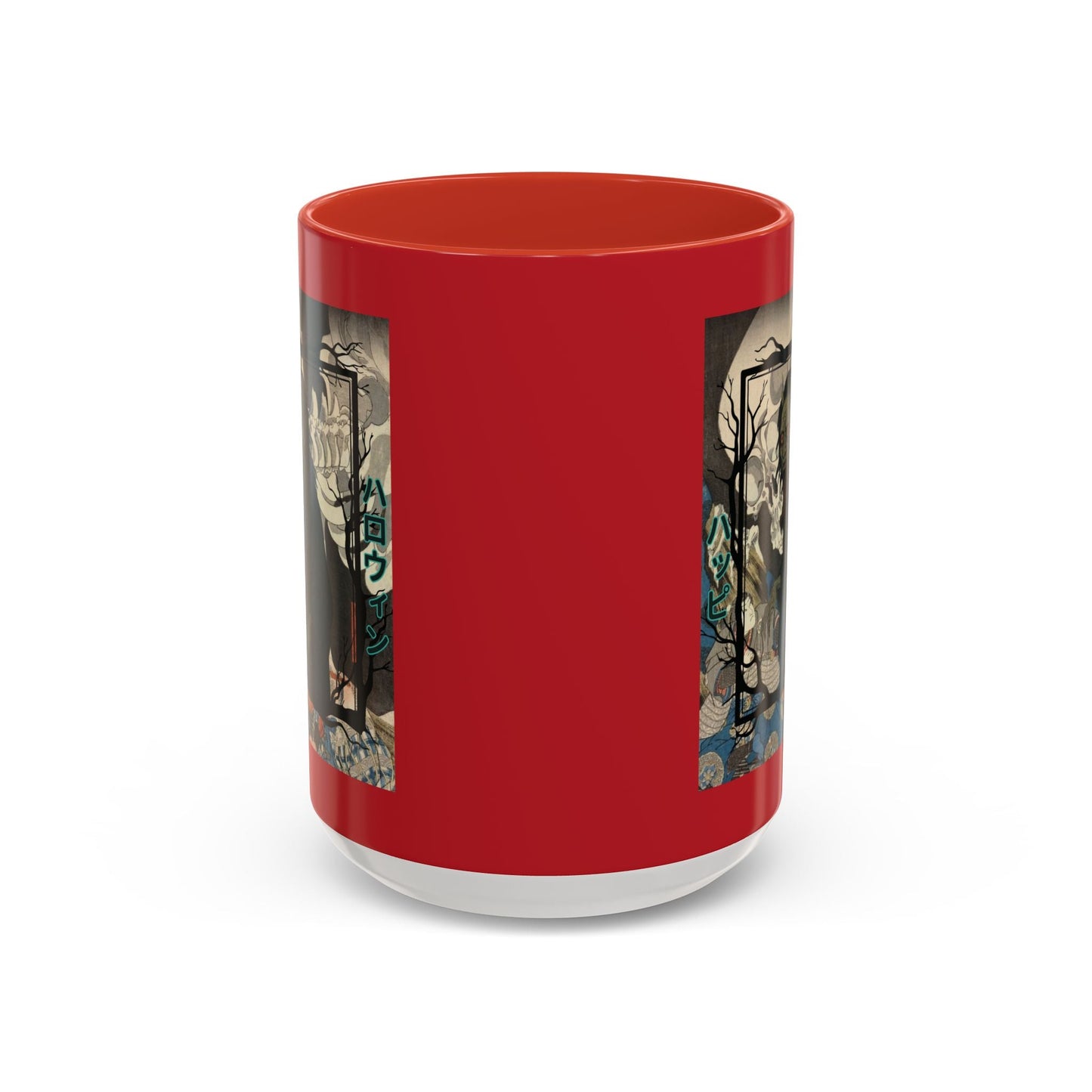 Yōkai Happy Halloween Red Accent Mug by cypherpunkgear.com – cypherpunkgear.com | Cypherpunk Merch