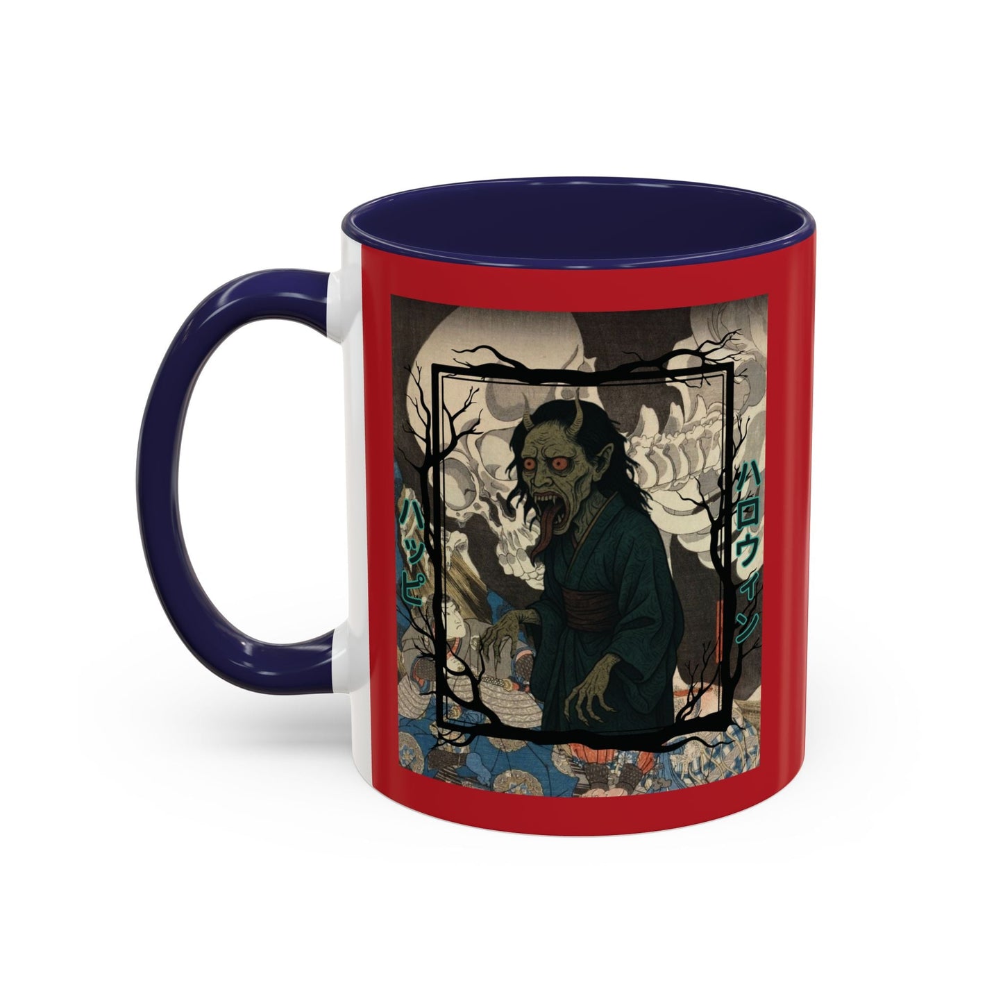 Yōkai Happy Halloween Red Accent Mug by cypherpunkgear.com – cypherpunkgear.com | Cypherpunk Merch
