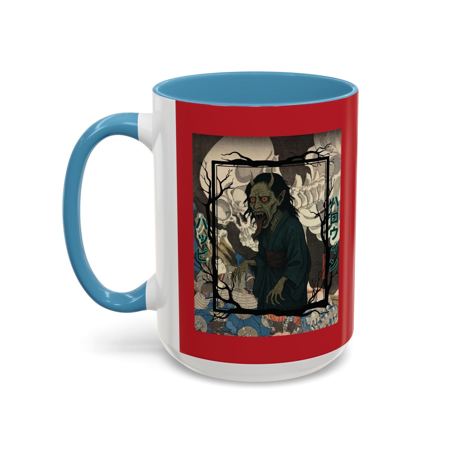 Yōkai Happy Halloween Red Accent Mug by cypherpunkgear.com – cypherpunkgear.com | Cypherpunk Merch