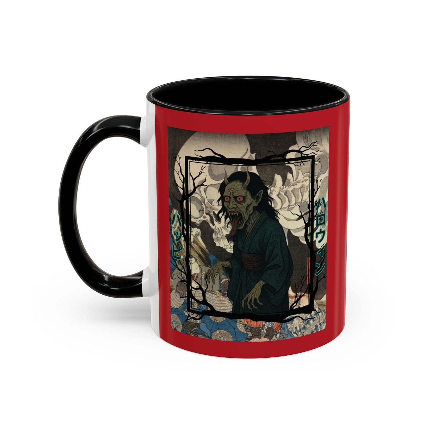 Yōkai Happy Halloween Red Accent Mug by cypherpunkgear.com – cypherpunkgear.com | Cypherpunk Merch