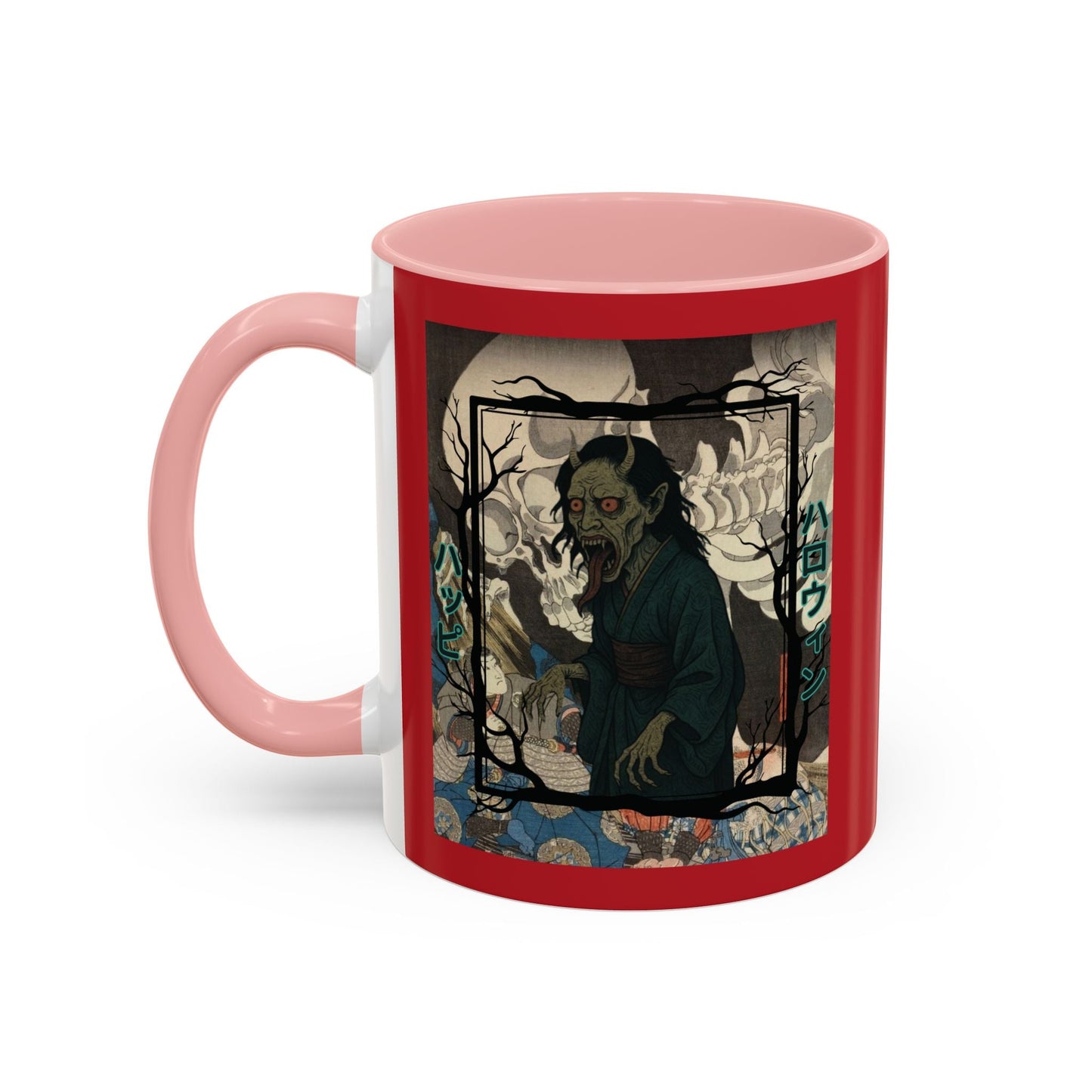 Yōkai Happy Halloween Red Accent Mug by cypherpunkgear.com – cypherpunkgear.com | Cypherpunk Merch