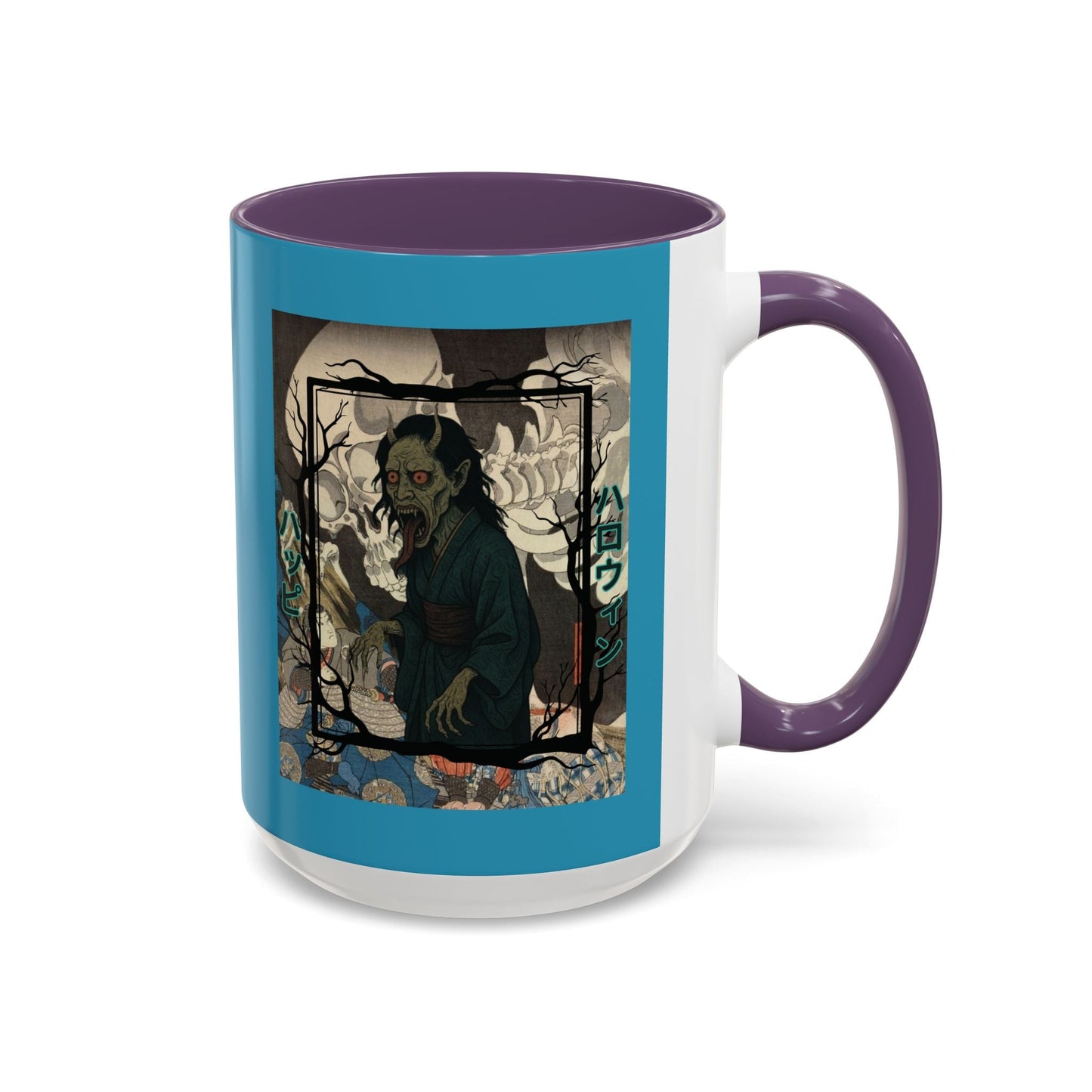 Yōkai Happy Halloween Turquoise Accent Mug by cypherpunkgear.com – cypherpunkgear.com | Cypherpunk Merch