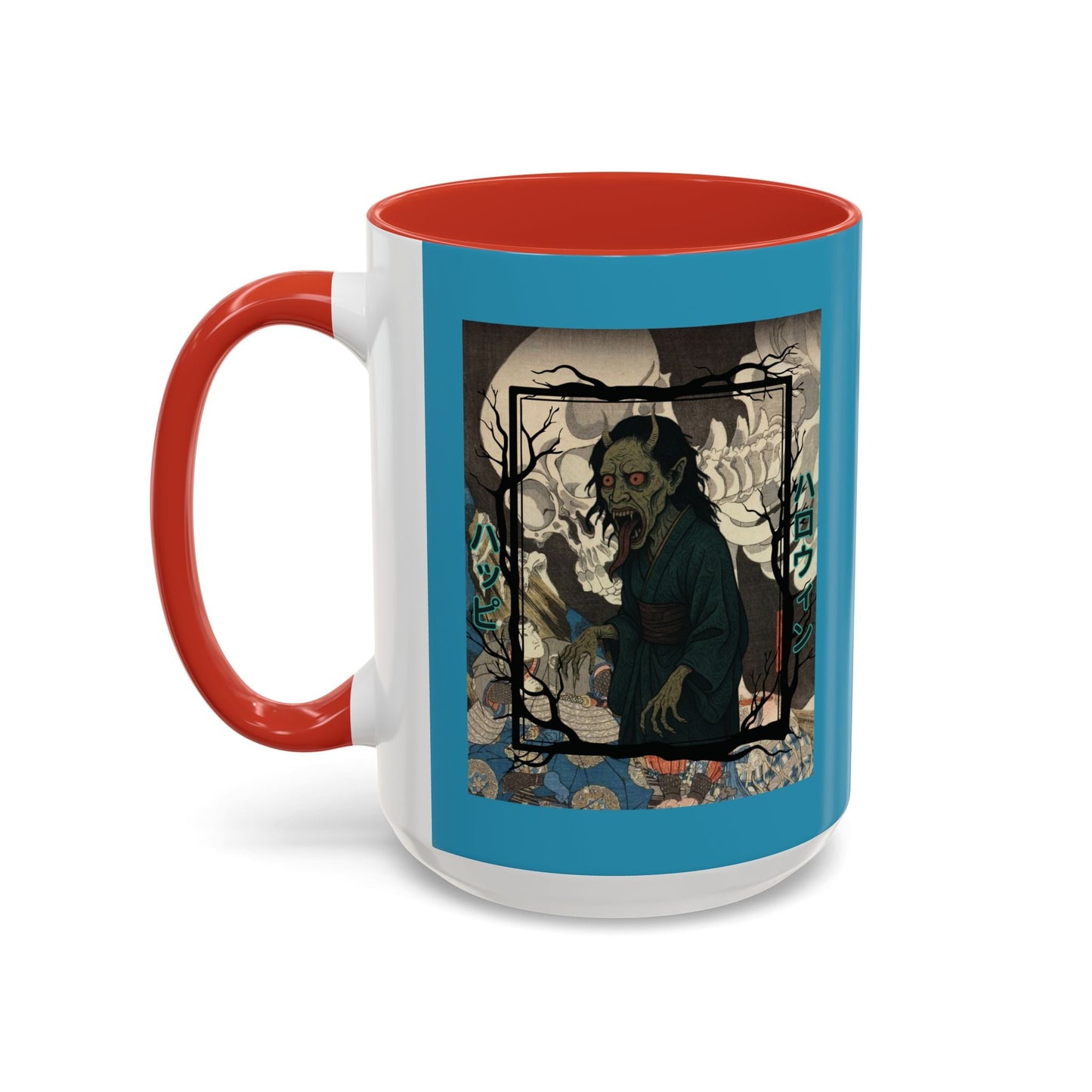 Yōkai Happy Halloween Turquoise Accent Mug by cypherpunkgear.com – cypherpunkgear.com | Cypherpunk Merch