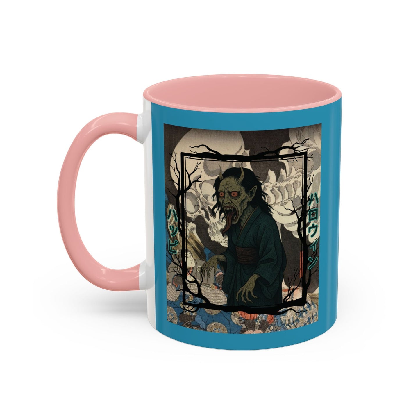 Yōkai Happy Halloween Turquoise Accent Mug by cypherpunkgear.com – cypherpunkgear.com | Cypherpunk Merch
