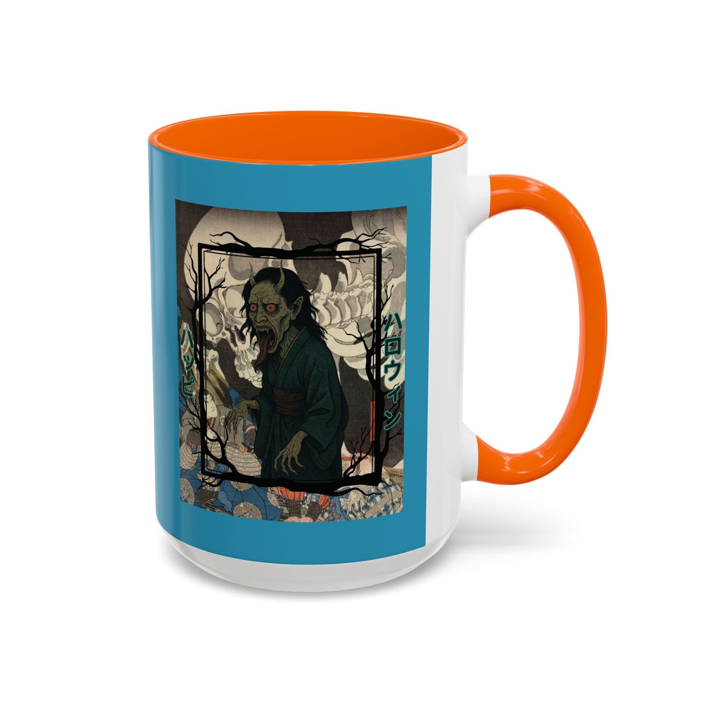 Yōkai Happy Halloween Turquoise Accent Mug by cypherpunkgear.com – cypherpunkgear.com | Cypherpunk Merch