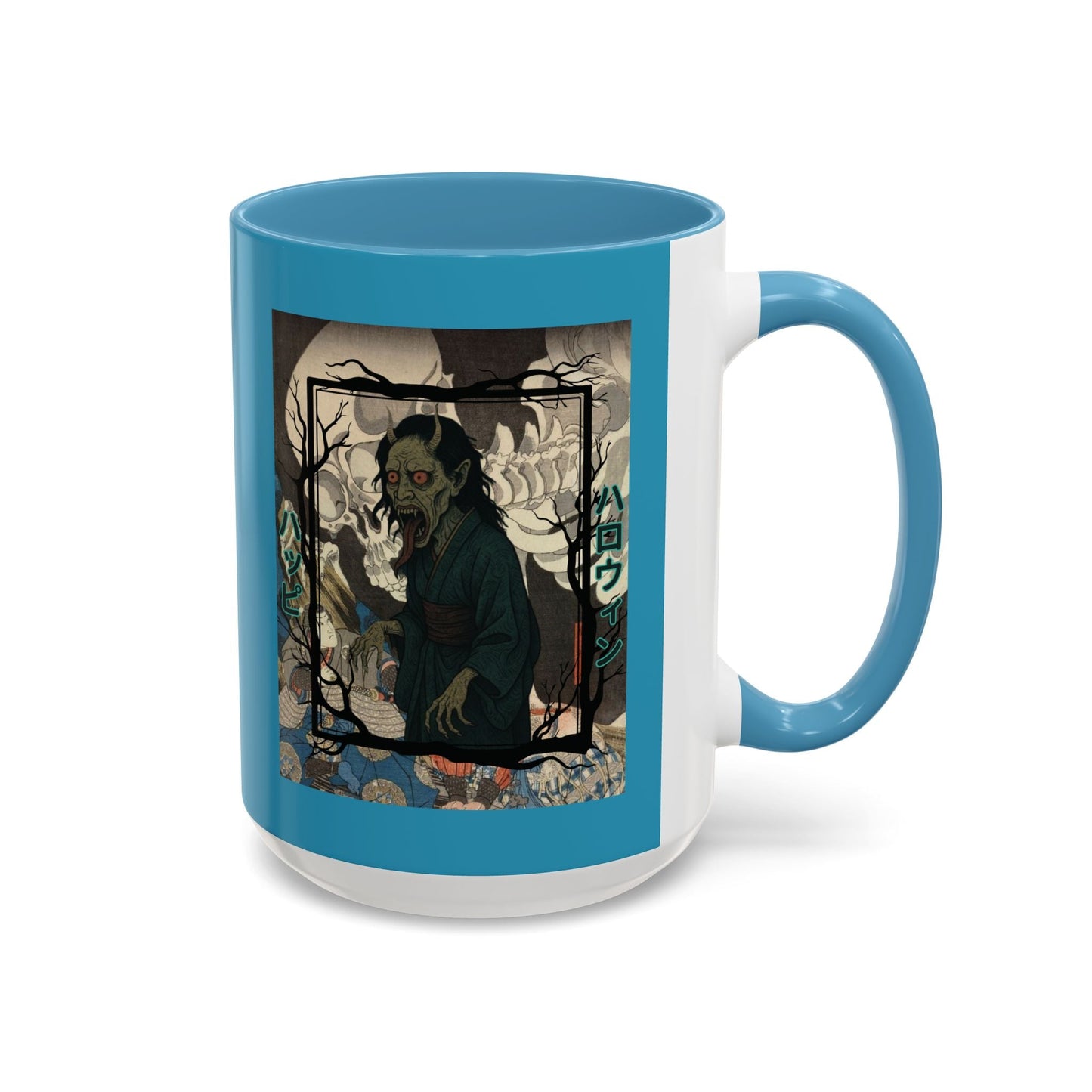 Yōkai Happy Halloween Turquoise Accent Mug by cypherpunkgear.com – cypherpunkgear.com | Cypherpunk Merch