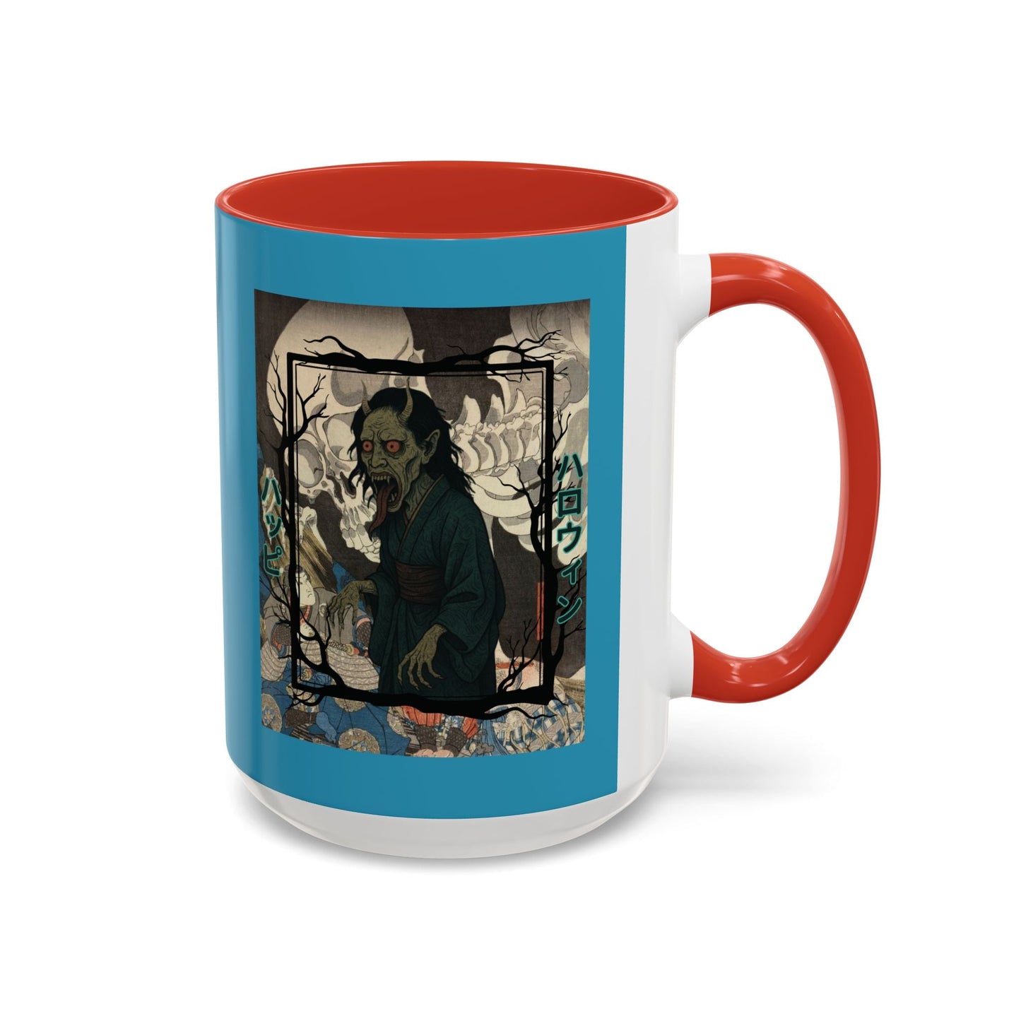 Yōkai Happy Halloween Turquoise Accent Mug by cypherpunkgear.com – cypherpunkgear.com | Cypherpunk Merch