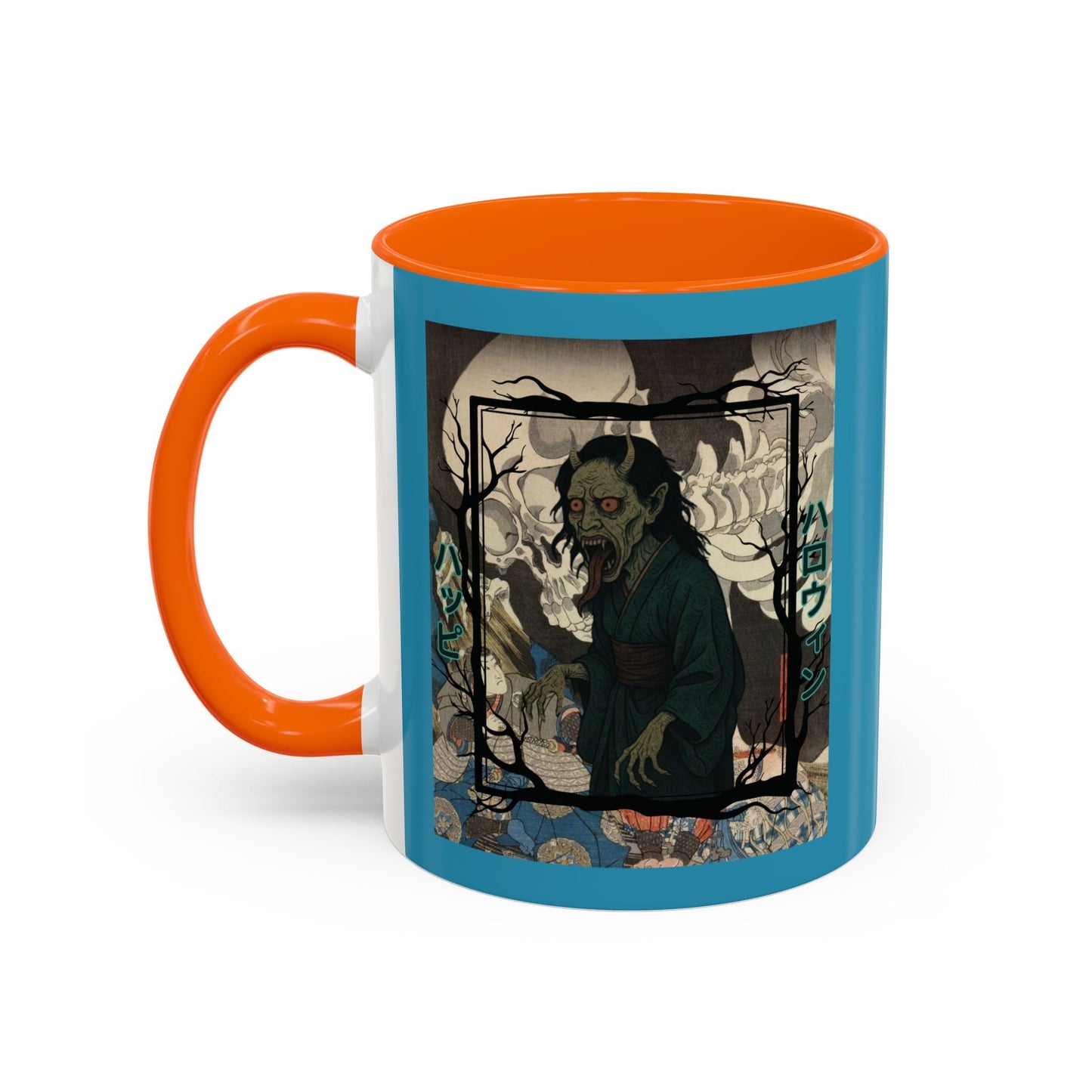 Yōkai Happy Halloween Turquoise Accent Mug by cypherpunkgear.com – cypherpunkgear.com | Cypherpunk Merch