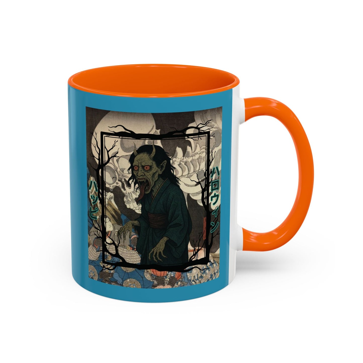 Yōkai Happy Halloween Turquoise Accent Mug by cypherpunkgear.com – cypherpunkgear.com | Cypherpunk Merch