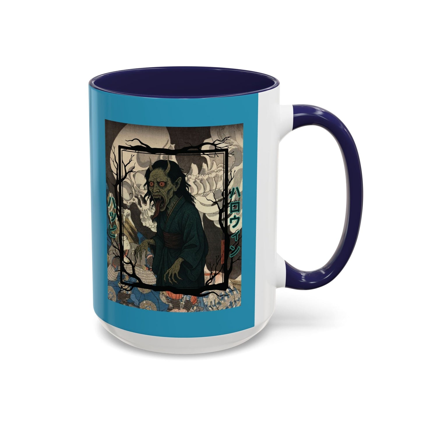 Yōkai Happy Halloween Turquoise Accent Mug by cypherpunkgear.com – cypherpunkgear.com | Cypherpunk Merch