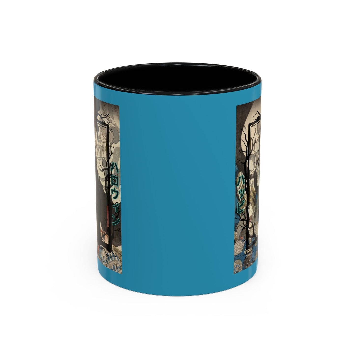 Yōkai Happy Halloween Turquoise Accent Mug by cypherpunkgear.com – cypherpunkgear.com | Cypherpunk Merch