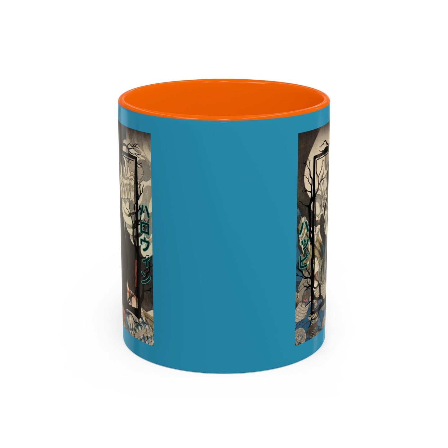 Yōkai Happy Halloween Turquoise Accent Mug by cypherpunkgear.com – cypherpunkgear.com | Cypherpunk Merch