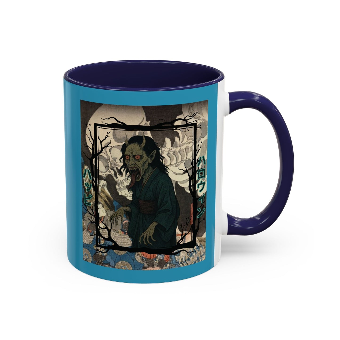 Yōkai Happy Halloween Turquoise Accent Mug by cypherpunkgear.com – cypherpunkgear.com | Cypherpunk Merch