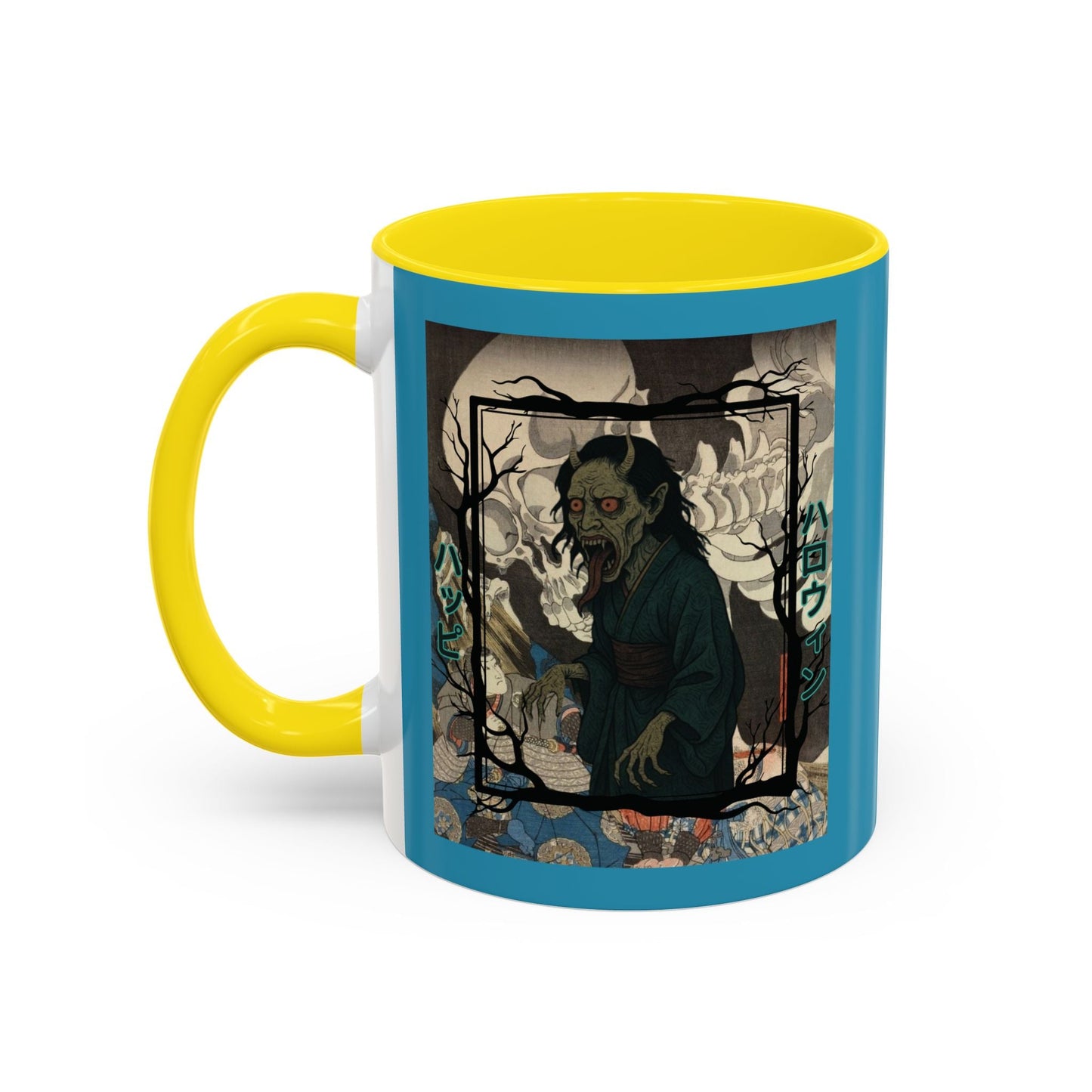 Yōkai Happy Halloween Turquoise Accent Mug by cypherpunkgear.com – cypherpunkgear.com | Cypherpunk Merch