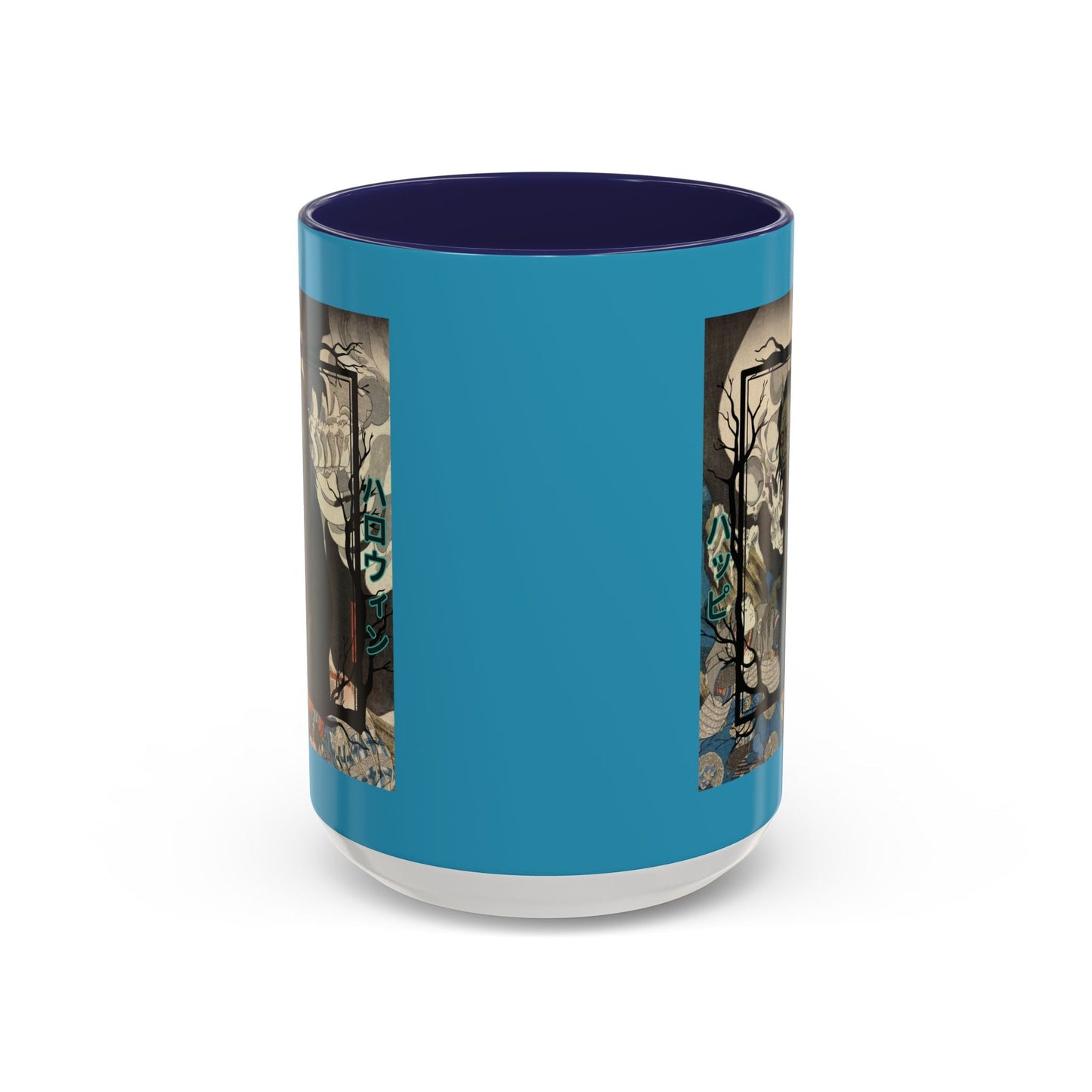 Yōkai Happy Halloween Turquoise Accent Mug by cypherpunkgear.com – cypherpunkgear.com | Cypherpunk Merch