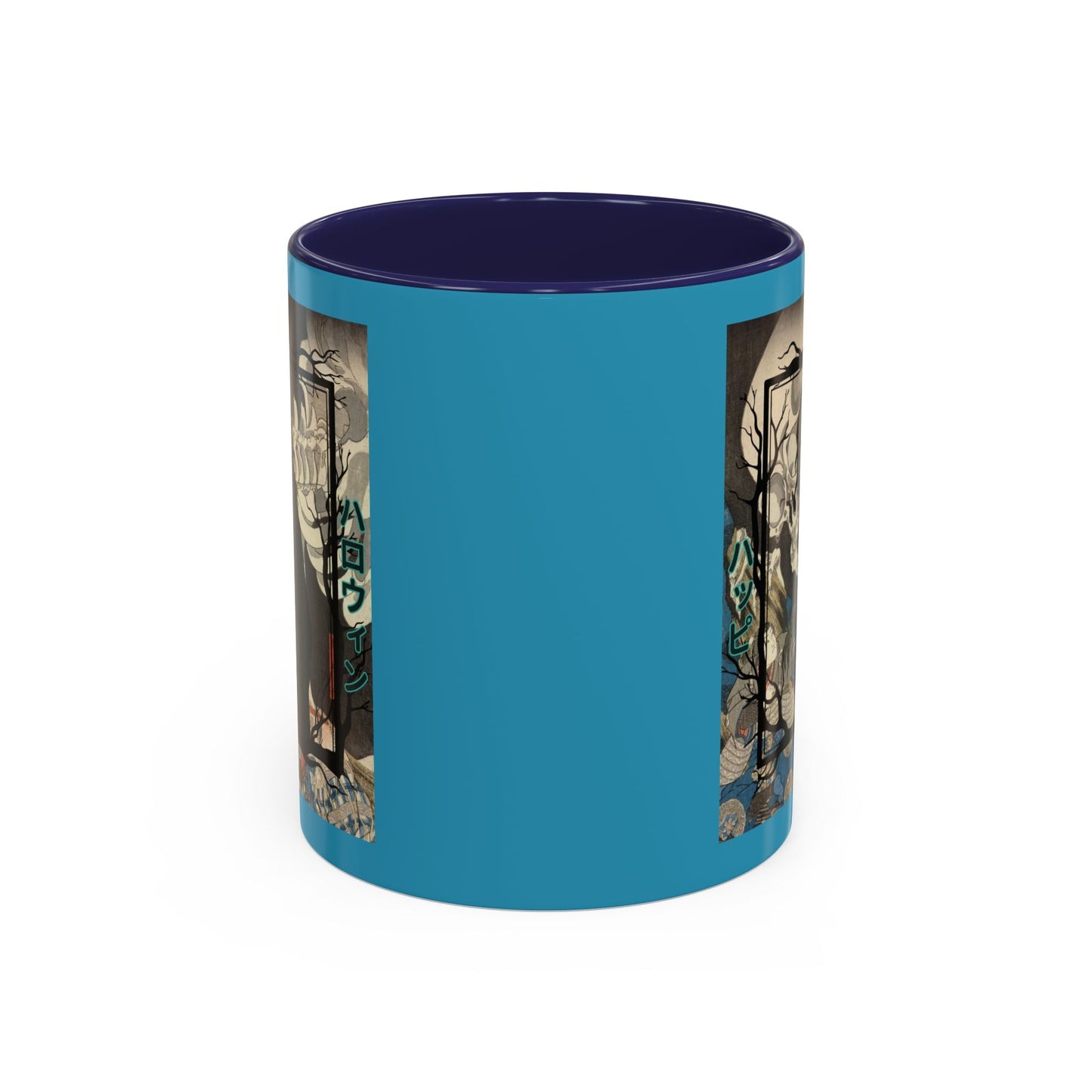 Yōkai Happy Halloween Turquoise Accent Mug by cypherpunkgear.com – cypherpunkgear.com | Cypherpunk Merch