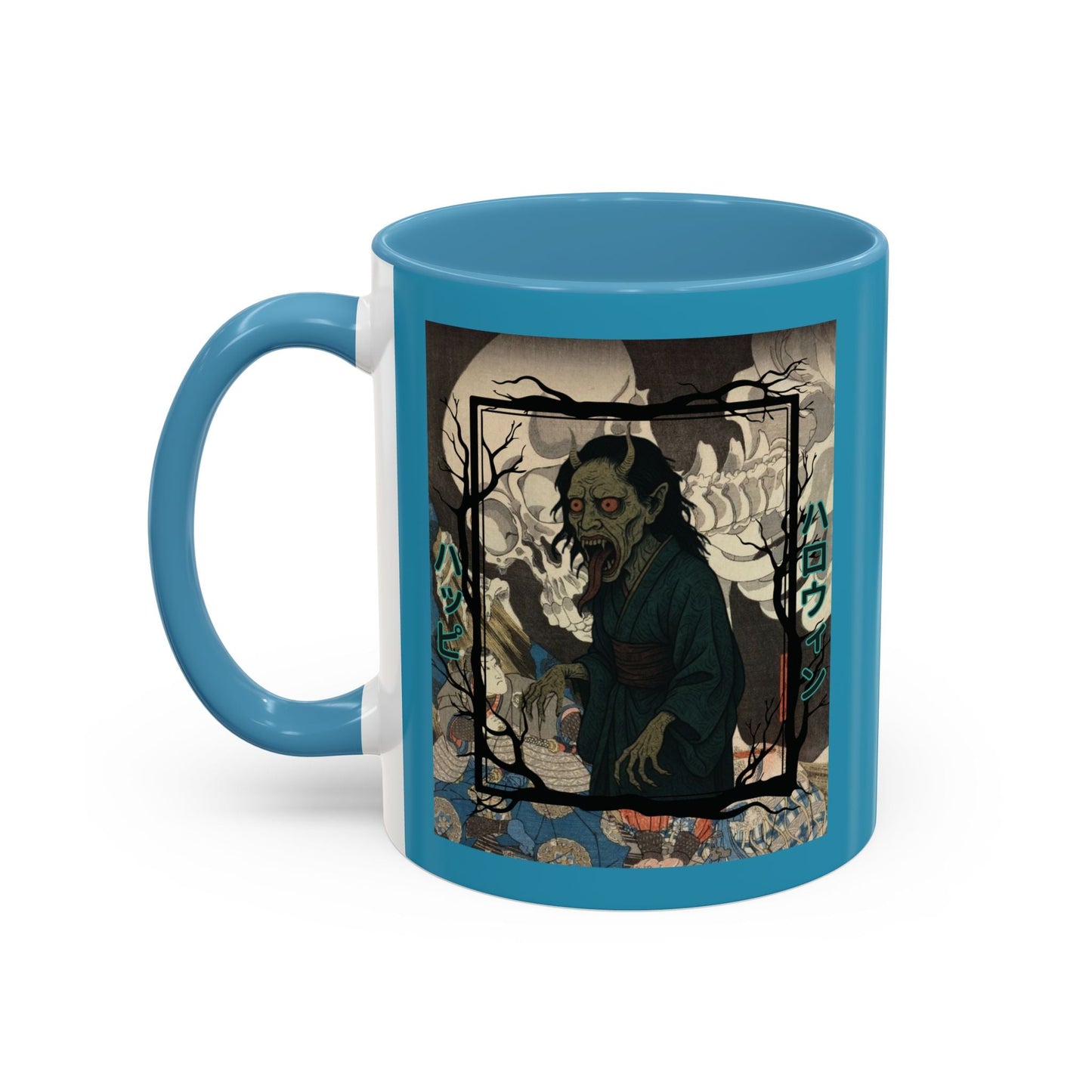 Yōkai Happy Halloween Turquoise Accent Mug by cypherpunkgear.com – cypherpunkgear.com | Cypherpunk Merch