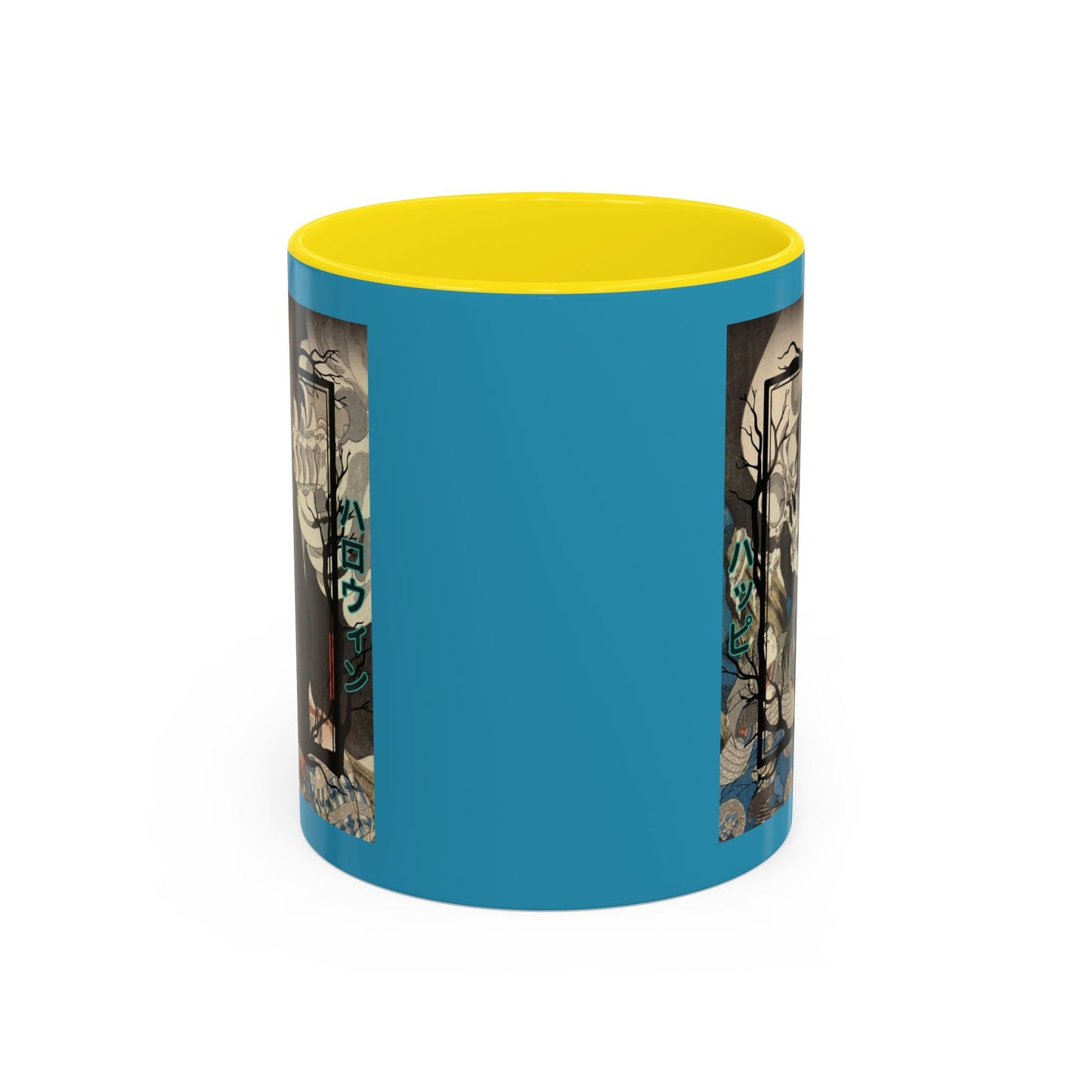 Yōkai Happy Halloween Turquoise Accent Mug by cypherpunkgear.com – cypherpunkgear.com | Cypherpunk Merch