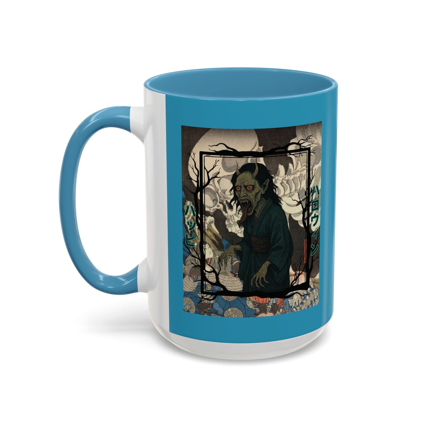 Yōkai Happy Halloween Turquoise Accent Mug by cypherpunkgear.com – cypherpunkgear.com | Cypherpunk Merch