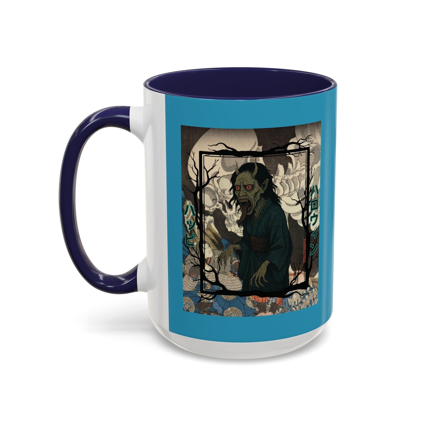 Yōkai Happy Halloween Turquoise Accent Mug by cypherpunkgear.com – cypherpunkgear.com | Cypherpunk Merch