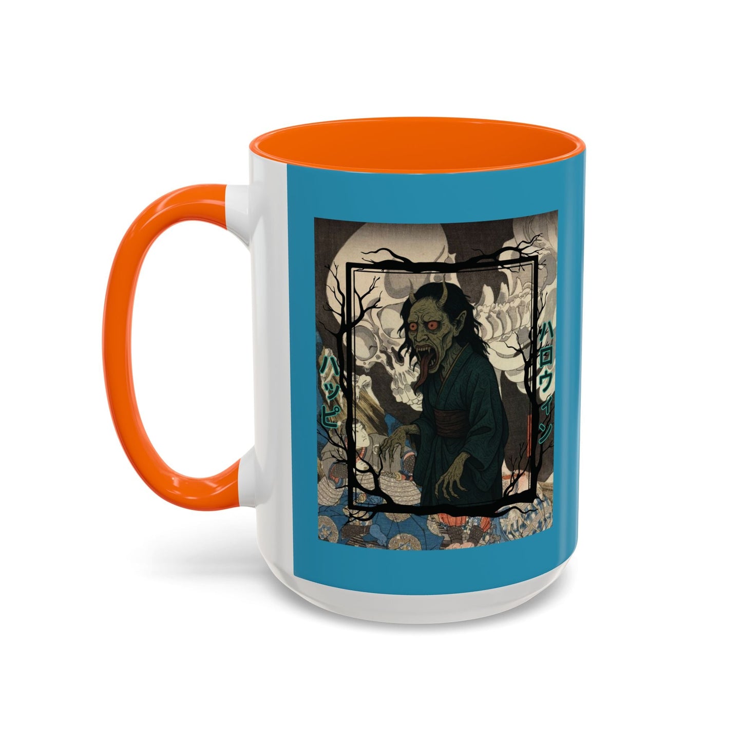 Yōkai Happy Halloween Turquoise Accent Mug by cypherpunkgear.com – cypherpunkgear.com | Cypherpunk Merch