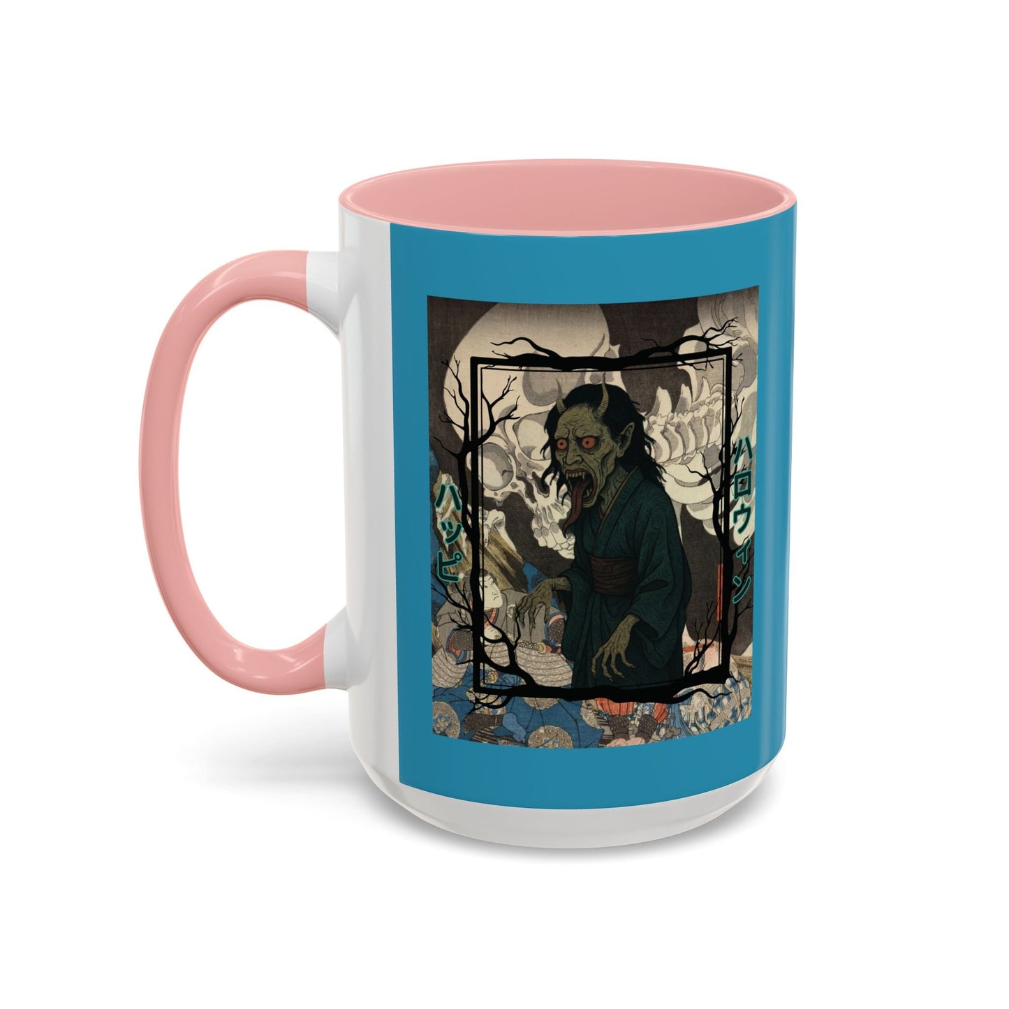 Yōkai Happy Halloween Turquoise Accent Mug by cypherpunkgear.com – cypherpunkgear.com | Cypherpunk Merch