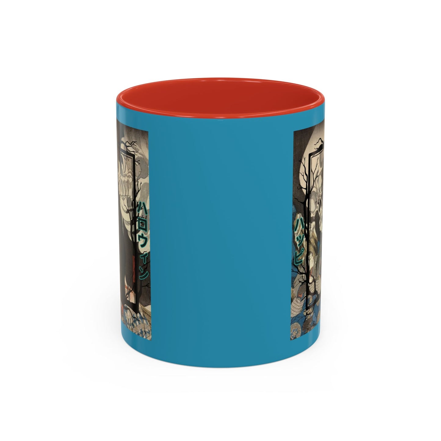 Yōkai Happy Halloween Turquoise Accent Mug by cypherpunkgear.com – cypherpunkgear.com | Cypherpunk Merch