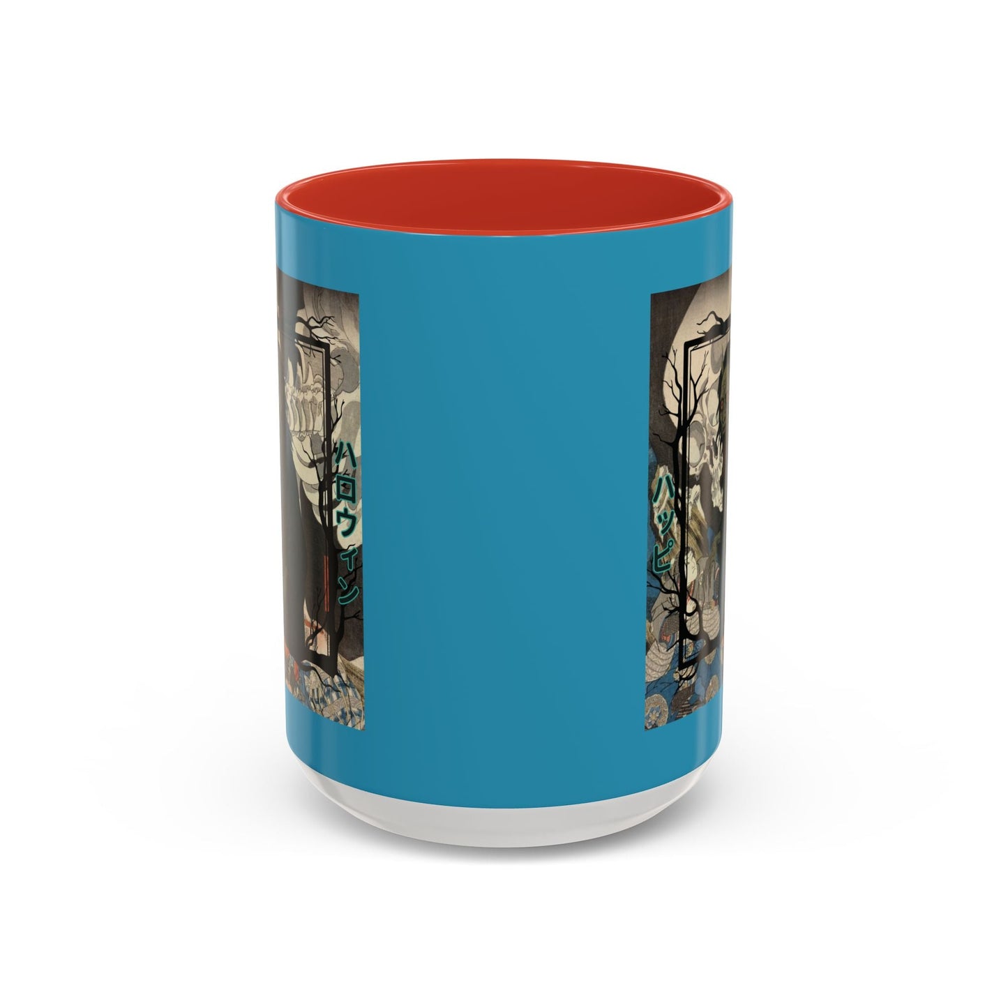 Yōkai Happy Halloween Turquoise Accent Mug by cypherpunkgear.com – cypherpunkgear.com | Cypherpunk Merch