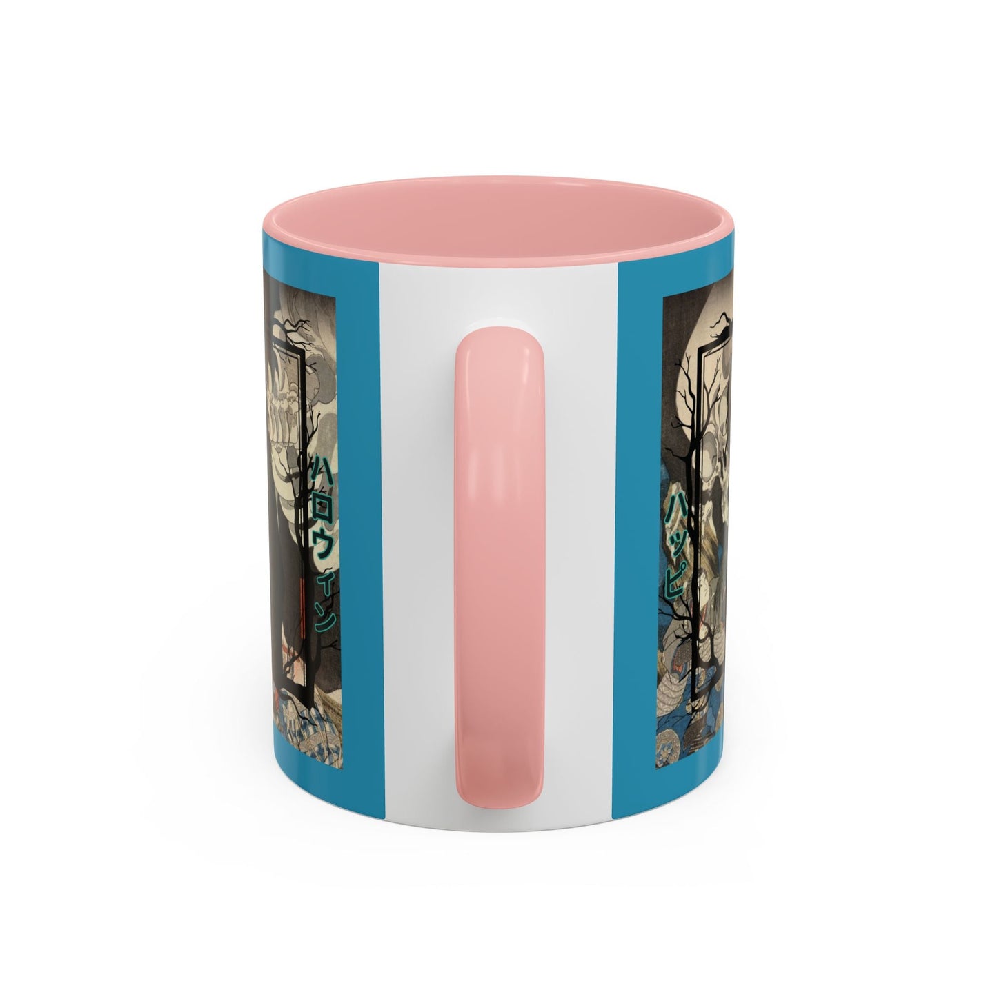 Yōkai Happy Halloween Turquoise Accent Mug by cypherpunkgear.com – cypherpunkgear.com | Cypherpunk Merch