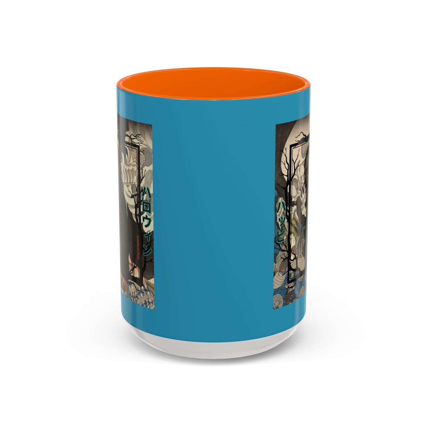 Yōkai Happy Halloween Turquoise Accent Mug by cypherpunkgear.com – cypherpunkgear.com | Cypherpunk Merch