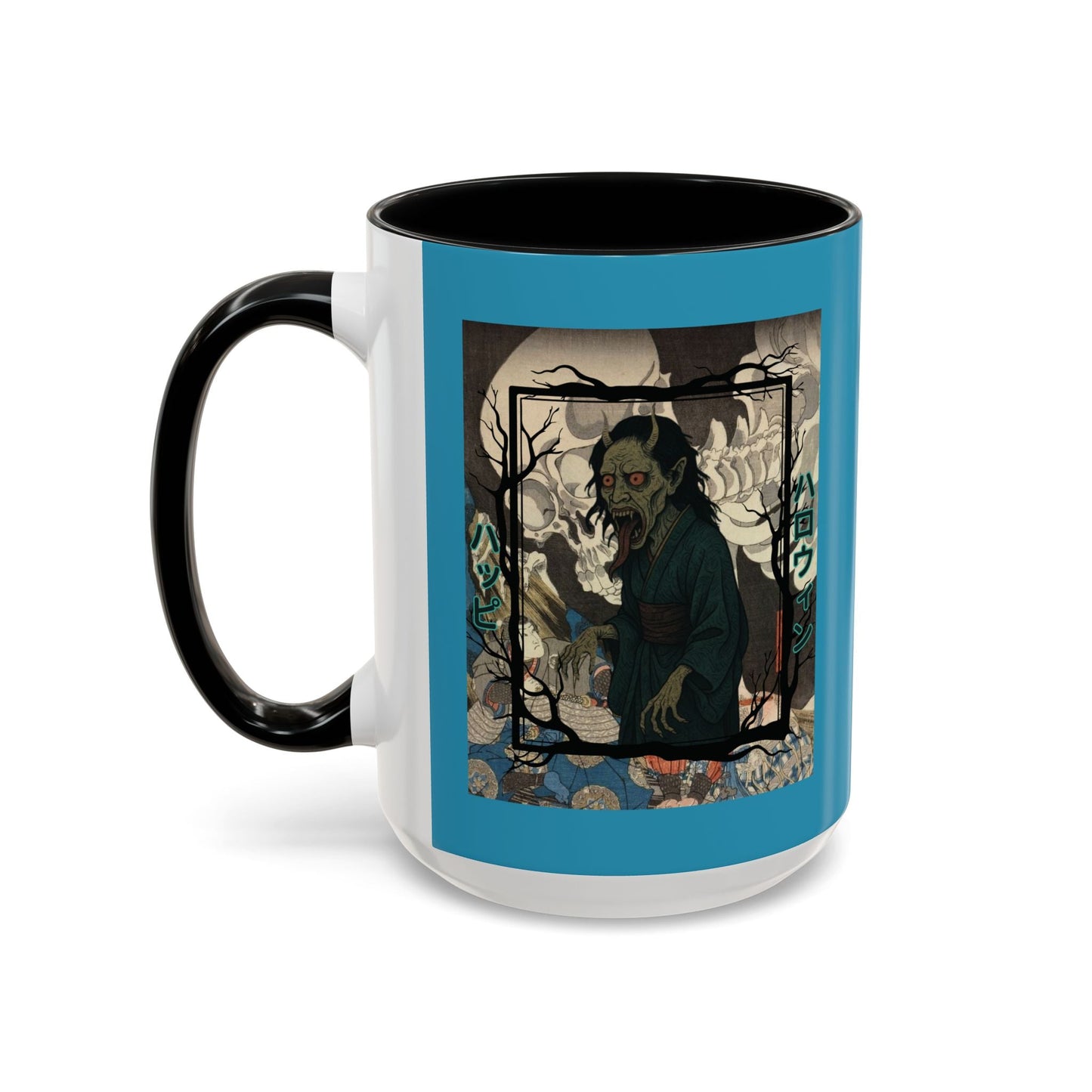 Yōkai Happy Halloween Turquoise Accent Mug by cypherpunkgear.com – cypherpunkgear.com | Cypherpunk Merch