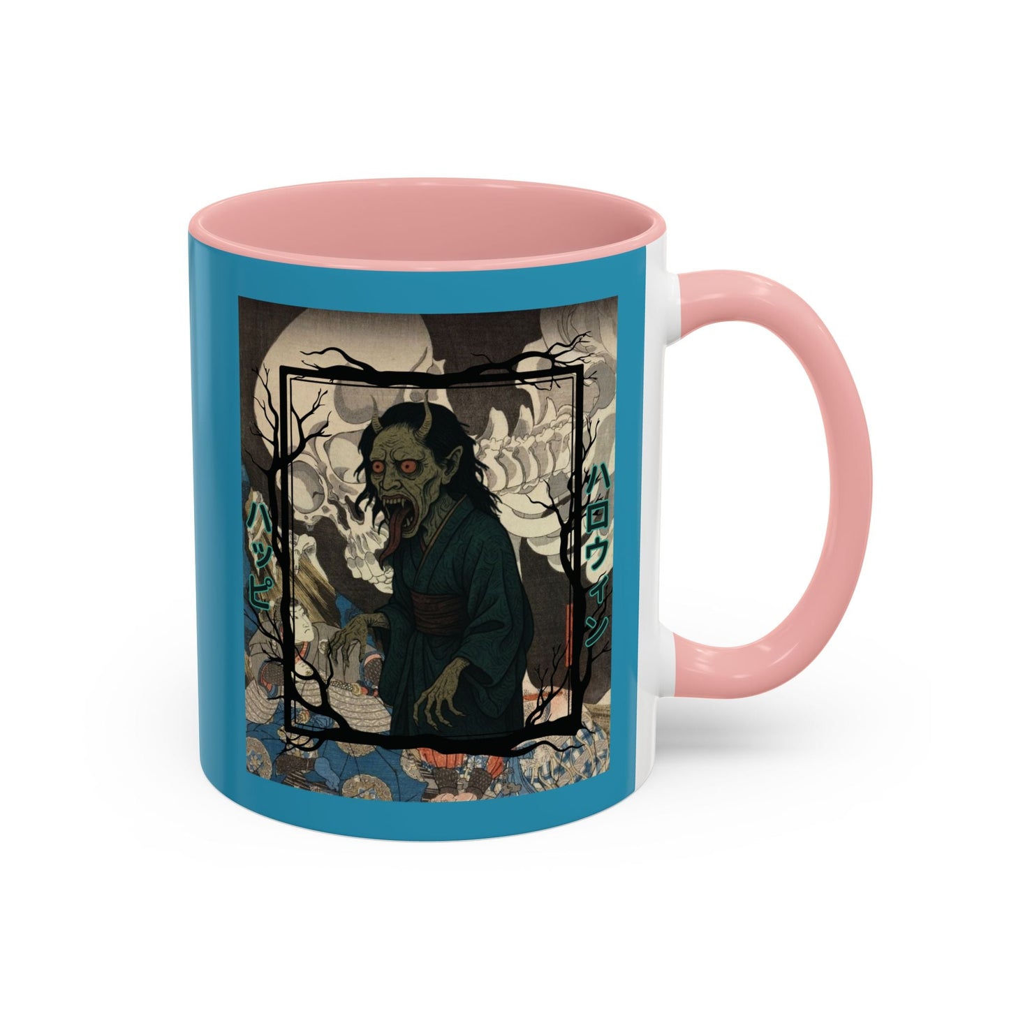 Yōkai Happy Halloween Turquoise Accent Mug by cypherpunkgear.com – cypherpunkgear.com | Cypherpunk Merch