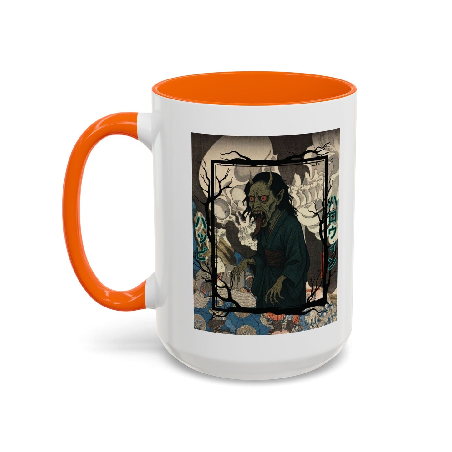Yōkai Happy Halloween White Accent Mug by cypherpunkgear.com – cypherpunkgear.com | Cypherpunk Merch
