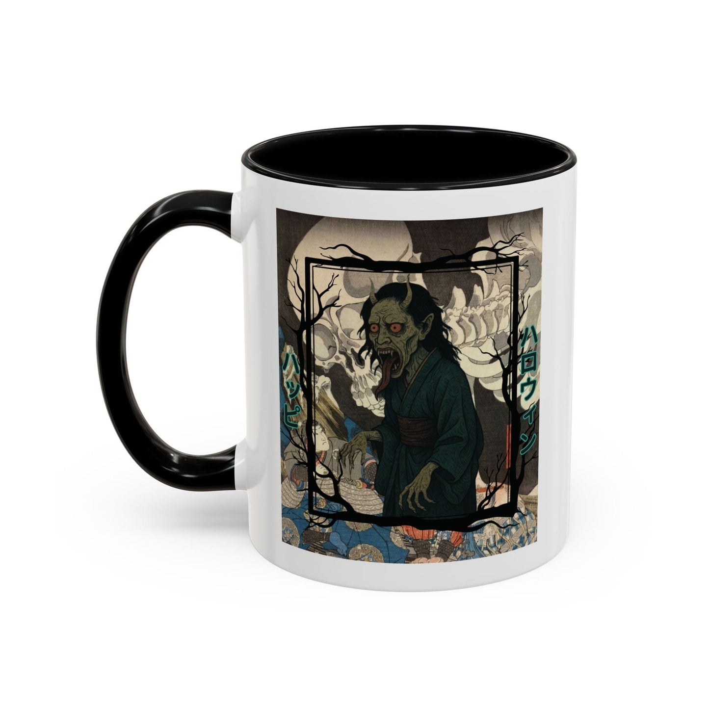 Yōkai Happy Halloween White Accent Mug by cypherpunkgear.com – cypherpunkgear.com | Cypherpunk Merch