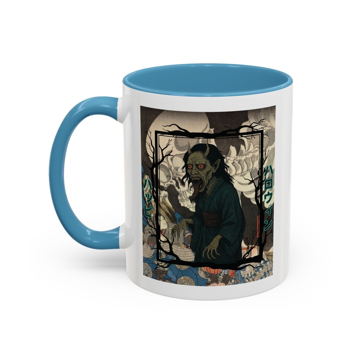 Yōkai Happy Halloween White Accent Mug by cypherpunkgear.com – cypherpunkgear.com | Cypherpunk Merch