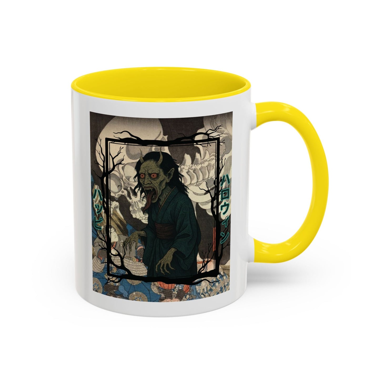 Yōkai Happy Halloween White Accent Mug by cypherpunkgear.com – cypherpunkgear.com | Cypherpunk Merch