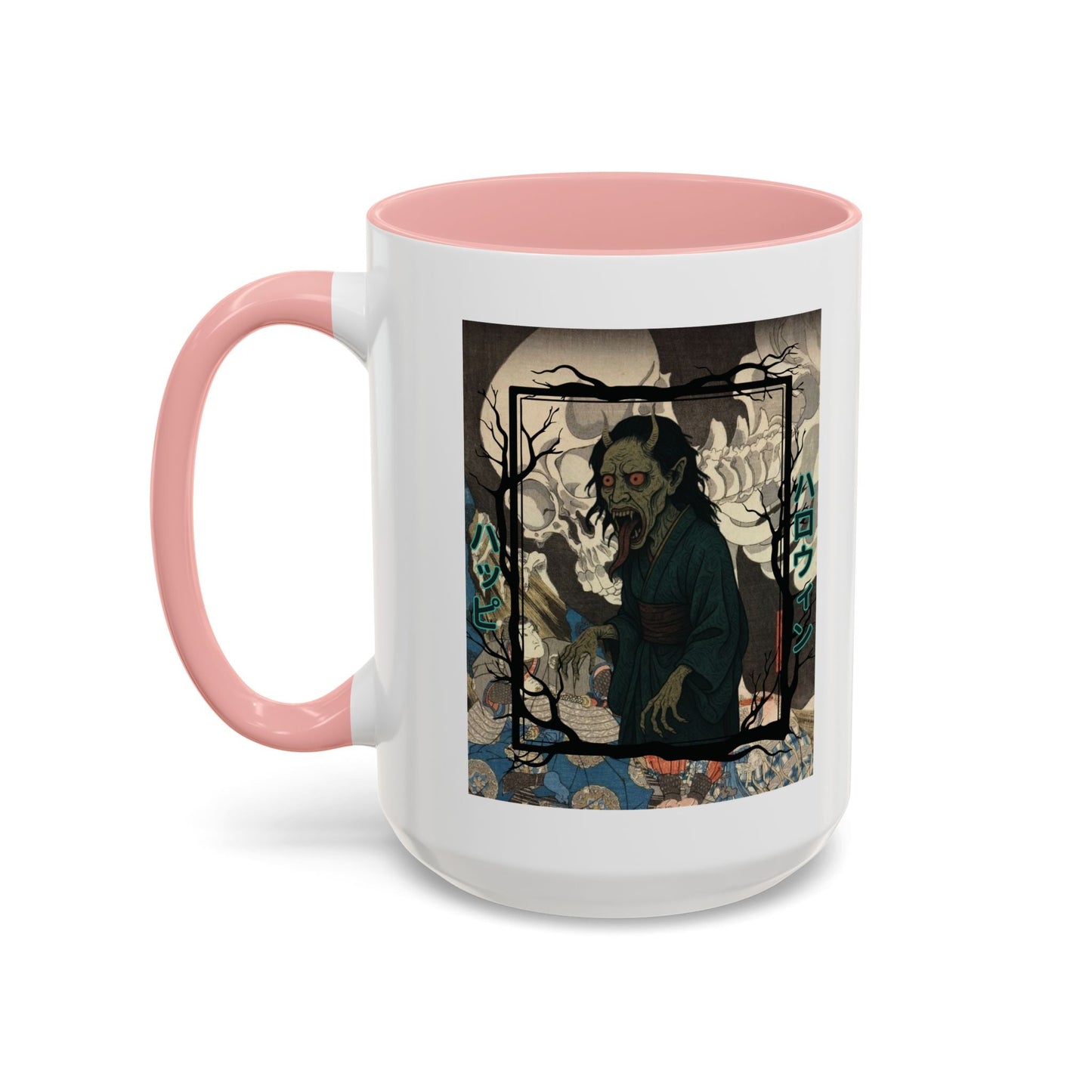 Yōkai Happy Halloween White Accent Mug by cypherpunkgear.com – cypherpunkgear.com | Cypherpunk Merch