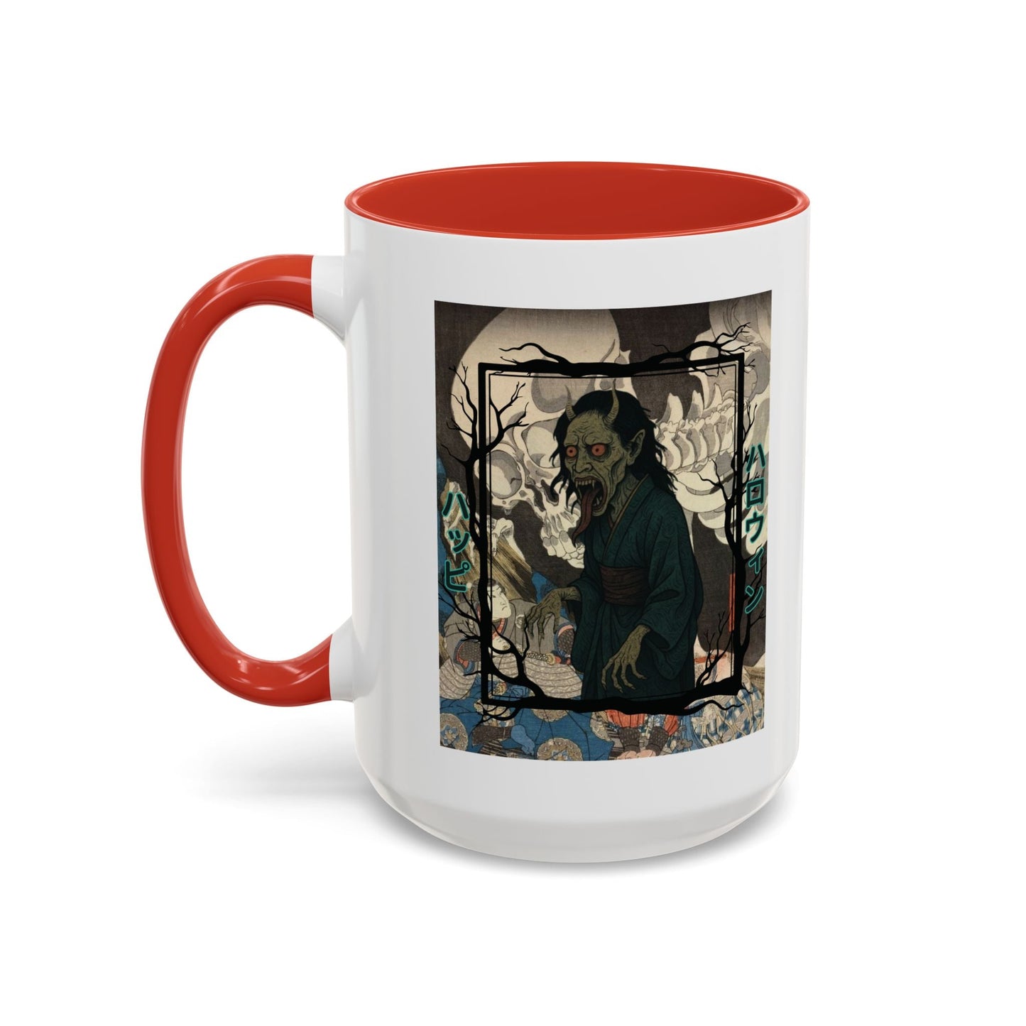 Yōkai Happy Halloween White Accent Mug by cypherpunkgear.com – cypherpunkgear.com | Cypherpunk Merch