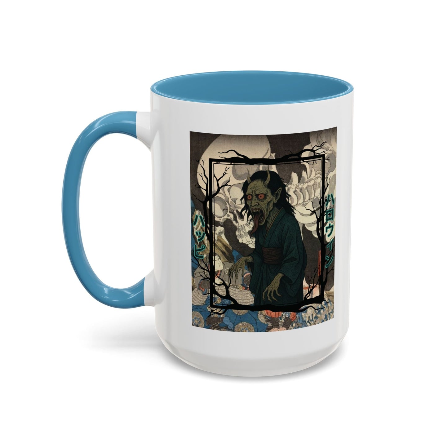 Yōkai Happy Halloween White Accent Mug by cypherpunkgear.com – cypherpunkgear.com | Cypherpunk Merch