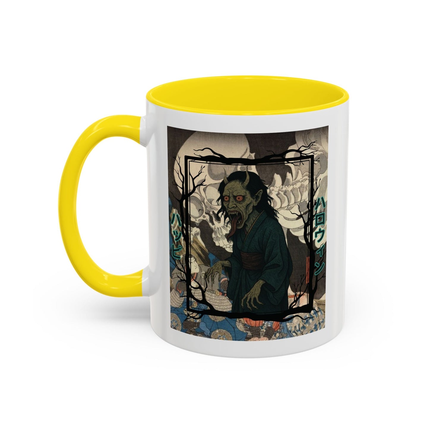 Yōkai Happy Halloween White Accent Mug by cypherpunkgear.com – cypherpunkgear.com | Cypherpunk Merch