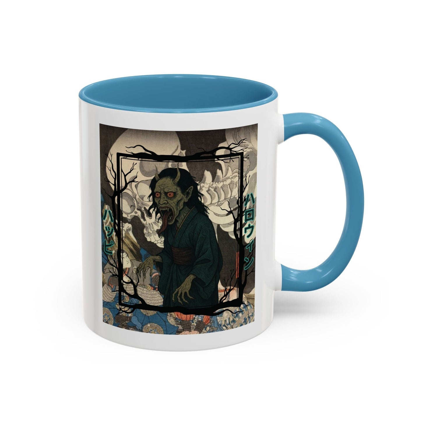 Yōkai Happy Halloween White Accent Mug by cypherpunkgear.com – cypherpunkgear.com | Cypherpunk Merch