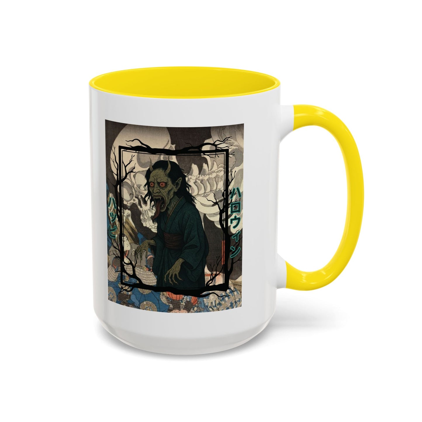 Yōkai Happy Halloween White Accent Mug by cypherpunkgear.com – cypherpunkgear.com | Cypherpunk Merch