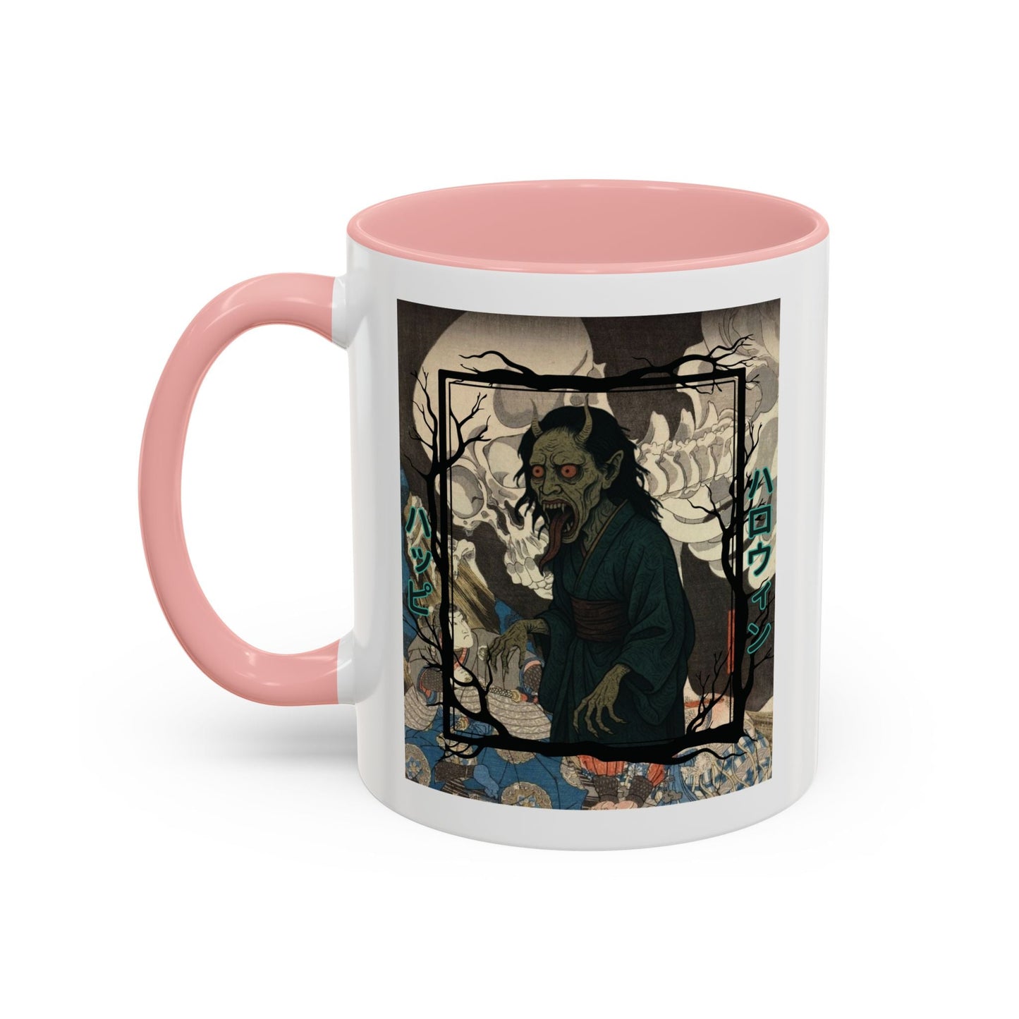 Yōkai Happy Halloween White Accent Mug by cypherpunkgear.com – cypherpunkgear.com | Cypherpunk Merch