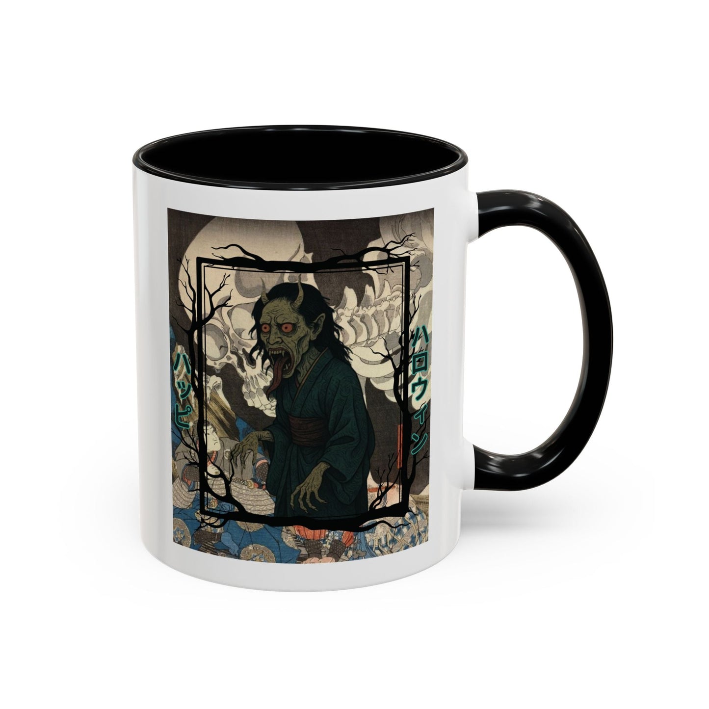 Yōkai Happy Halloween White Accent Mug by cypherpunkgear.com – cypherpunkgear.com | Cypherpunk Merch