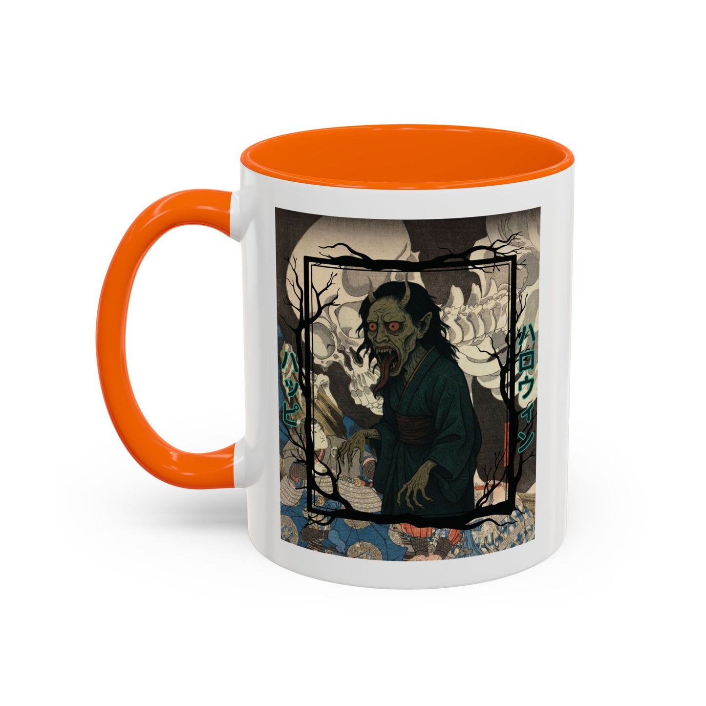 Yōkai Happy Halloween White Accent Mug by cypherpunkgear.com – cypherpunkgear.com | Cypherpunk Merch