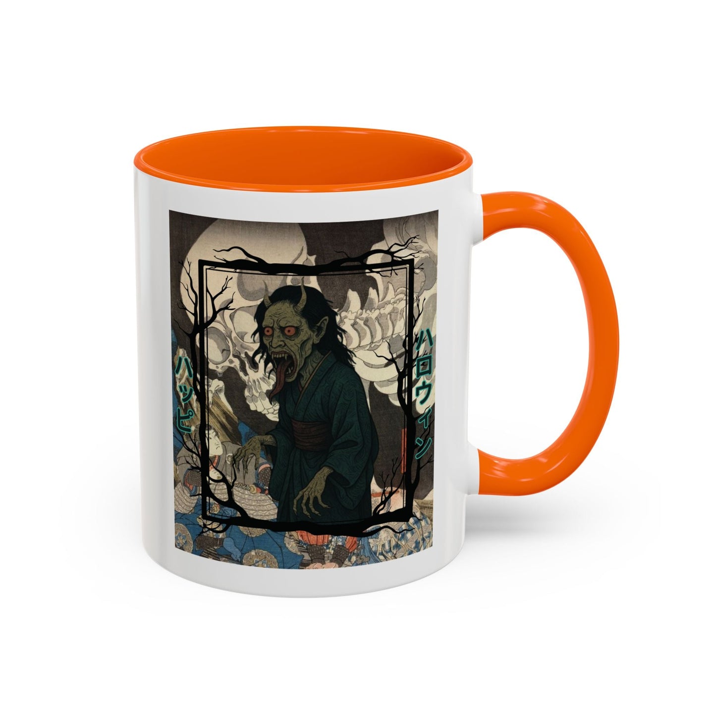 Yōkai Happy Halloween White Accent Mug by cypherpunkgear.com – cypherpunkgear.com | Cypherpunk Merch