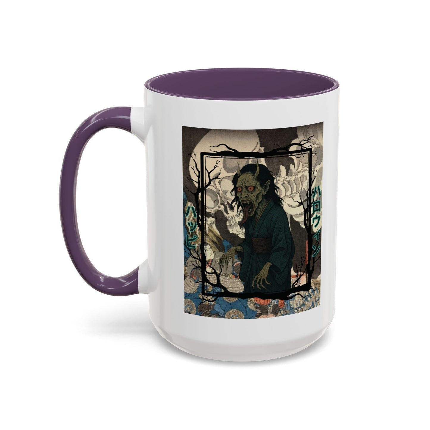 Yōkai Happy Halloween White Accent Mug by cypherpunkgear.com – cypherpunkgear.com | Cypherpunk Merch
