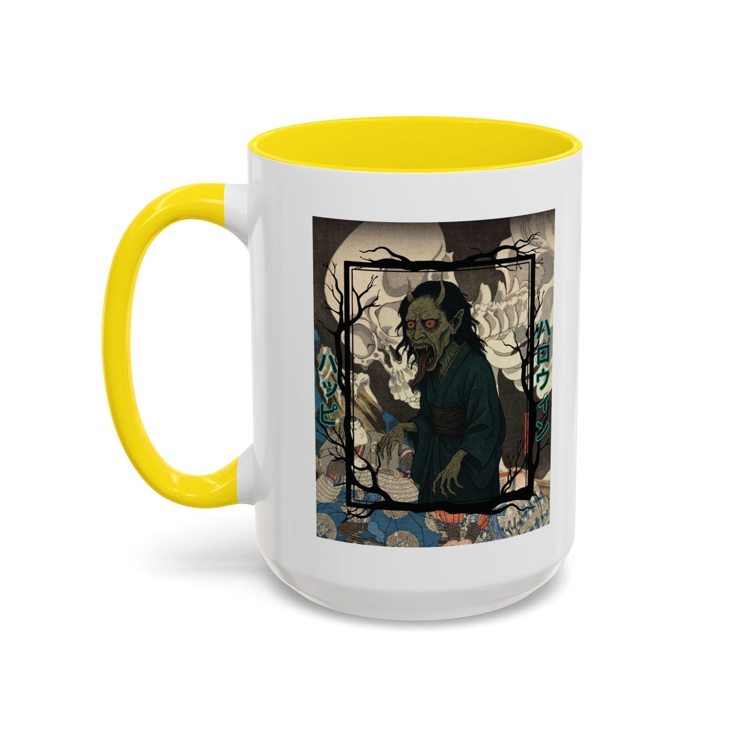 Yōkai Happy Halloween White Accent Mug by cypherpunkgear.com – cypherpunkgear.com | Cypherpunk Merch