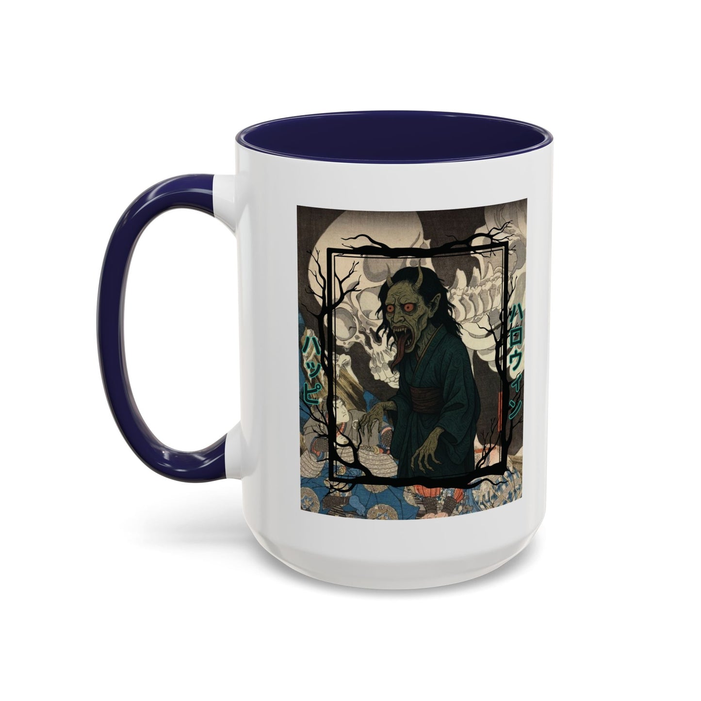 Yōkai Happy Halloween White Accent Mug by cypherpunkgear.com – cypherpunkgear.com | Cypherpunk Merch